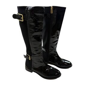Isaac Mizrahi New York Womens Black Patent Leather Knee High Boots‎ Size 7.5